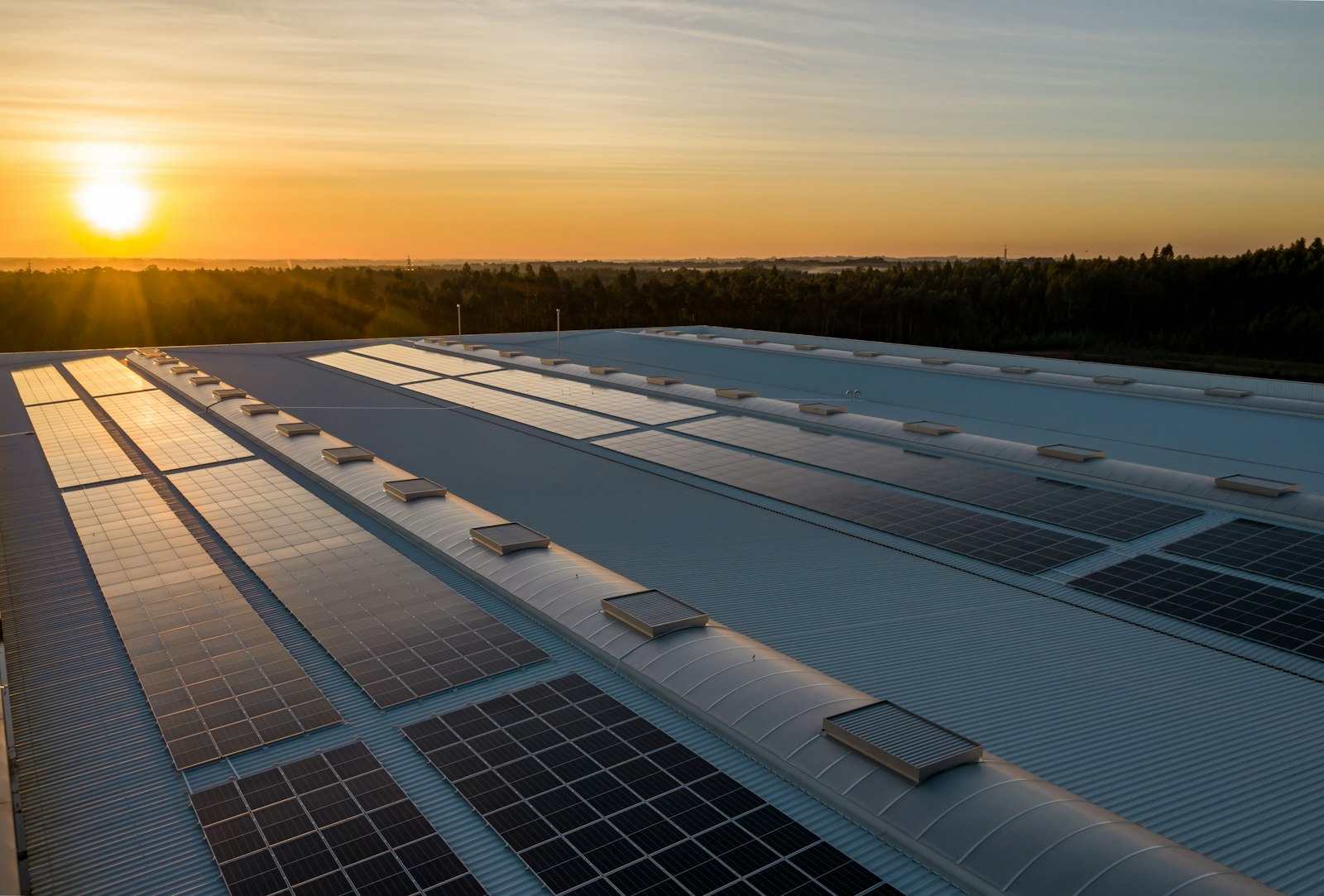 Photovoltaikanlage auf einem großen Hallendach